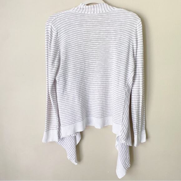 Eileen Fisher | Linen Blend Open Front Waterfall Cardigan Sweater Striped PM - Picture 3 of 5